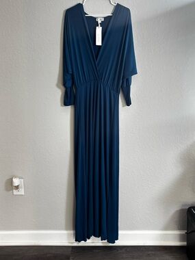Deep Teal V-Neck Maxi Dress - Women's Elegant Floor-Length Dress
